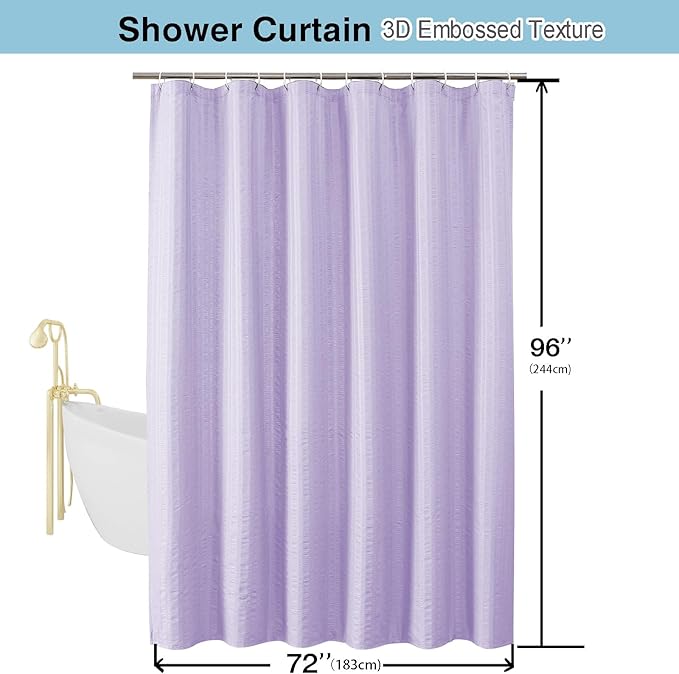 Aiyufeng Light Purple Shower Curtain for Bathroom, Embossed Textured Fabric Shower Curtain for Bathroom - Soft Cloth & Hotel Spa, Machine Washable, 72X96,Light Purple