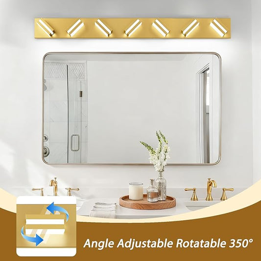 IZORRO LED Modern Bathroom Lights Fixtures(7-Light,Dimmable),Gold Acrylic Wall Lighting,Vanity Lights for Bathroom Over Mirror - 6000k 40In (No Assembly Required)