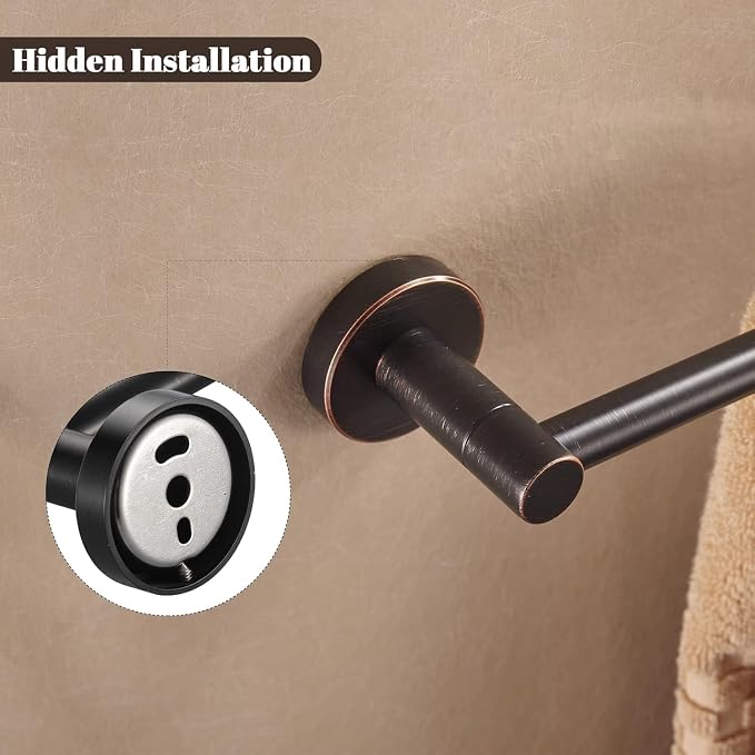 Bronze Bathroom Accessories, Oil Rubbed Bronze Bathroom Hardware Includes Toilet Paper Holder 15 to 24 Inch Towel Bar Towel Ring Robe Hook Wall Mount Hand Towel Holder Set 4 Pieces