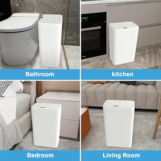 Naisu 2 Pack 4 Gal Bathroom Trash Can with Lid,Automatic Garbage Can with Touchless and Sealed Design,Slim Motion Sensor Waterproof Plastic Trash Bin Suitable for Bedrooms,Bathrooms,Kitchens,(White
