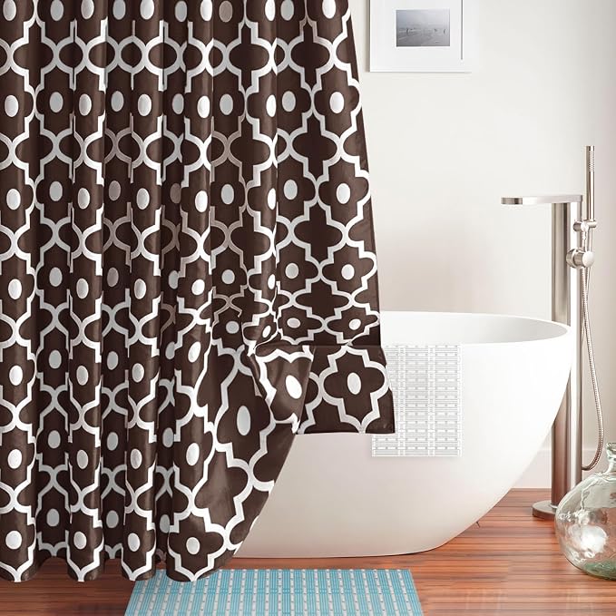 Fabric Modern Extra Long Shower Curtains for Bathroom-Brown and White | 72"W x 84"L Textured Faux Linen Elegant Classic Moroccan Bath Decor-Hotel Quality Transitional Washable & Breathable Cloth