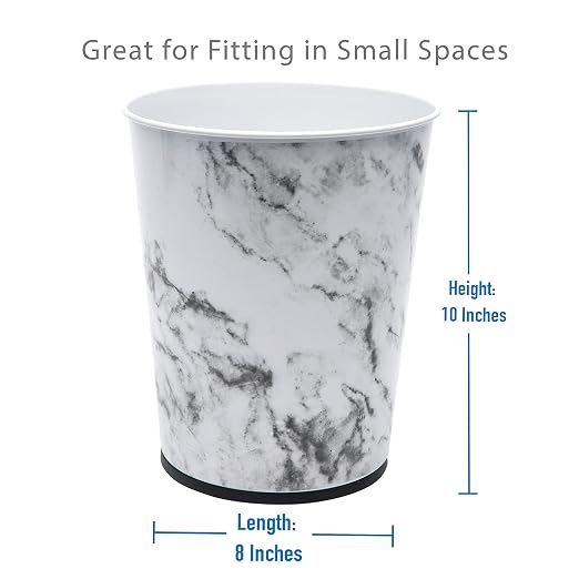 Bath Bliss 5 Liter Small Wastebasket | Round Open Top | Trash Can | Bathroom | Bedroom | Kitchen | Office | Dorm | Disposal Waste Bin | Garbage | Marble