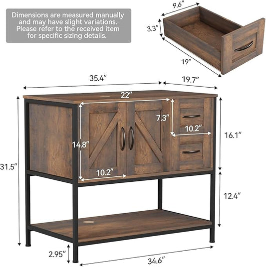 YOURLITE Bathroom Vanity, 36" Bathroom Vanity with Sink Combo Set, Rustic Farmhouse Modern Wood Cabinet with Black Ceramic Sink