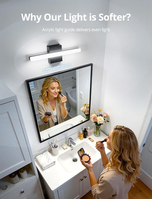 Black Bathroom Light Fixtures Over Mirror Lighting Gentle, 9W 16 Inch Modern LED Small Vanity Lamp Bar IP44 Slim Linear Bath Wall Sconces for Restroom Indoor Cool White 6000K
