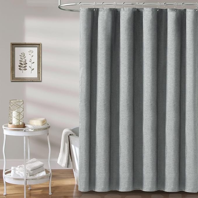 Narrow Long Linen Textured Fabric Shower Curtain, 60x84, Grey/Gray | Narrow Long Size, 230GSM Waterproof Polyester, Heavy Duty Cloth, Weighted Hem, 10 Hooks, Modern Hotel Style, Machine Washable