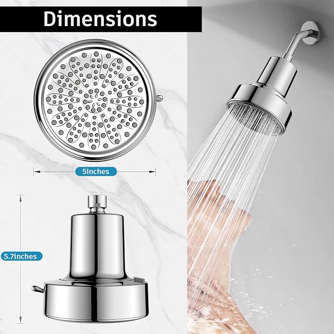 FEELSO Filtered Shower Head, High Pressure Shower Head with Filters | One-Click Filter Change Design, 6 Spray Rain Showerhead for hard water, Remove Chlorine, Improves Skin & Hair