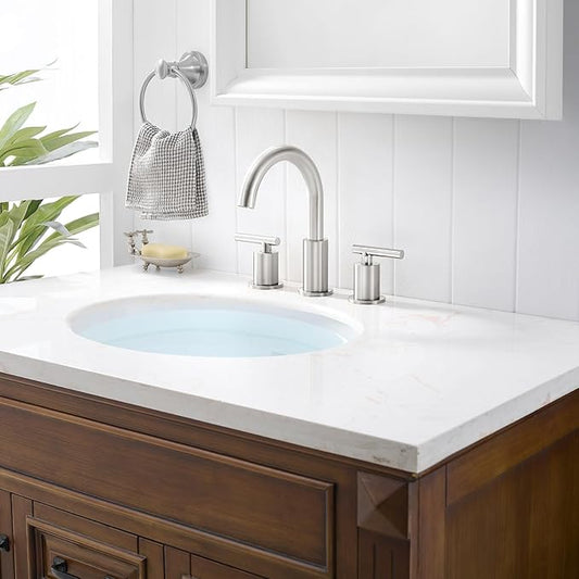 8 Inch Widespread Bathroom Faucet 3 Hole with Pop-up Drain, 2 Handle Bathroom Sink Faucet, Modern Vanity Faucet for Bathroom Sink with 360ยฐ Swivel Spout๏ผBrushed Nickel๏ผ