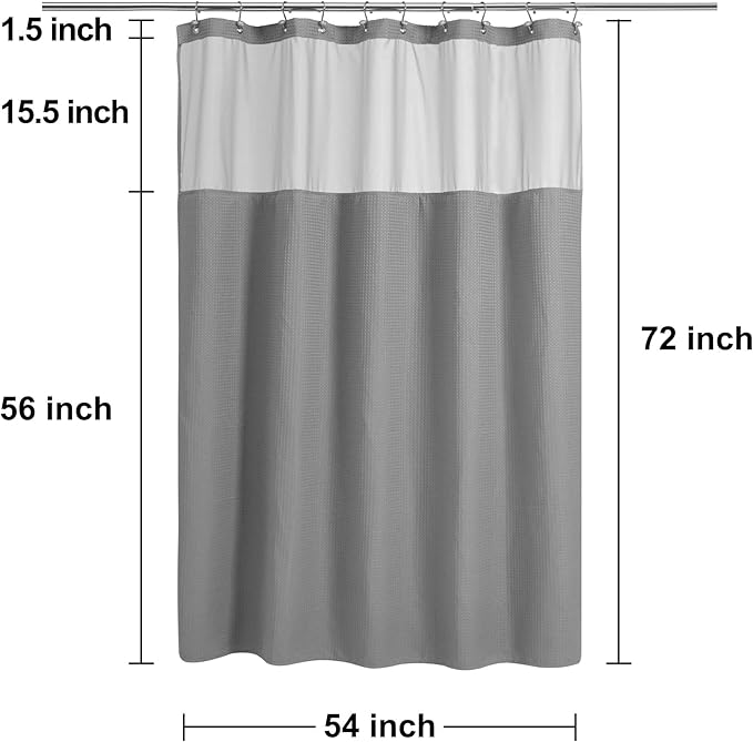 N&Y HOME 54 x 72 Waffle Weave Shower Curtain with Snap-in Liner Set Gray | 12 Metal Hooks Included, Snap on/off Fabric Liner, Hotel Style & Mesh Top Window, Machine Washable, 54x72 Shower Stall Size