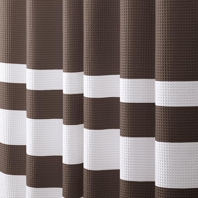 Brown Cotton Shower Curtain Cotton Waffle Stripe Shower Curtains for Bathroom 72"x72"