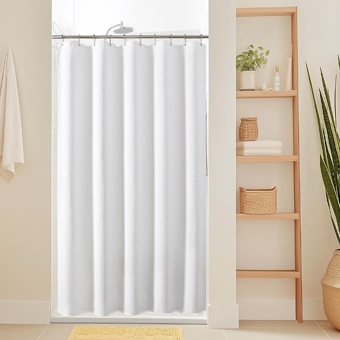 White 256GSM Heavy Duty Waffle Weave Shower Curtain, 60"x72" | Bath Curtain with Rustproof Grommets & Weighted Hem - Hotel Spa Luxury for Bathroom, RV, Apartment