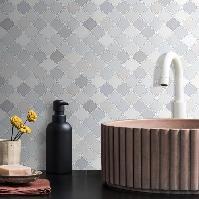 STICKGOO Arabesque Peel and Stick Backsplash, 12'X12' Self Adhesive Wall Tile (Thicker Design, Light Tones)