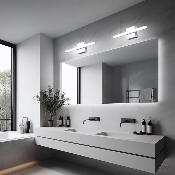 Modern Bathroom Vanity Lights Over Mirror, Chrome LED Wall Sconce | Small 16 Inch, Soft Shadow Free, Linear Lamp Bar, Restroom Lighting Fixture, Sleek, Luz para Baños de Pared, 3CCT Dimmable