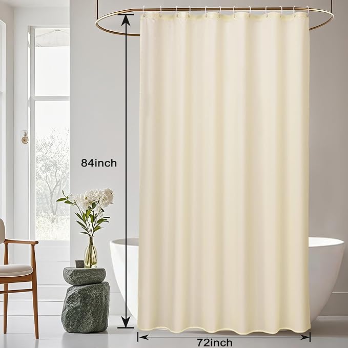 AooHome Extra Long Shower Curtain - Fabric Shower Curtain Liner with Hooks for Hotel, Weigthed Hem, Water Repellent, 72 x 84 Inch, Beige