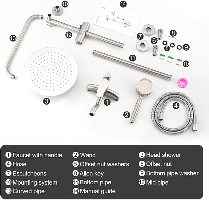 HDSRYJXH Shower Faucet - Shower Faucets Sets Complete, Shower System - Outdoor Shower Kit/Shower Enclosure/Outdoor Shower Fixtures W/ SS304 Shower Head with Handheld, Brushed Nickel