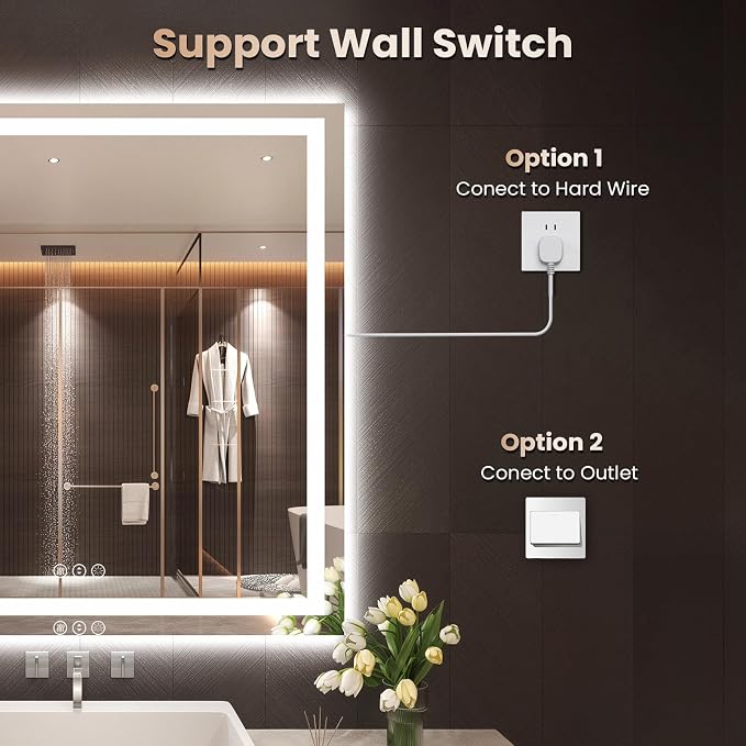 Snowdool 36 x 36 in LED Bathroom Mirror, Front and Backlit, Anti-Fog | Front and Backlit, 3 Color Temperatures, Anti-Fog, Tempered Glass