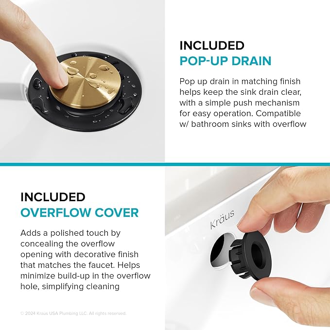 KRAUS Indy Centerset Bathroom Faucet in Spot-Free Brushed Brass/Matte Black with 2 Handles, Pop Up Drain and Supply Lines, FUS-14102SFBBMB