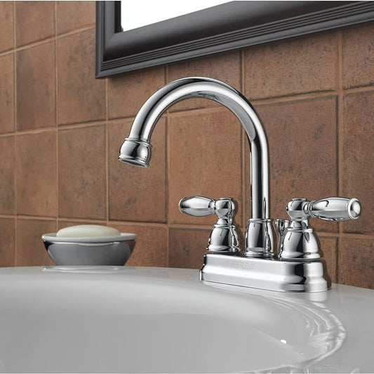 Peerless Claymore Centerset Bathroom Faucet Chrome, Bathroom Sink Faucet, Pop-Up Drain Assembly, Chrome P299685LF