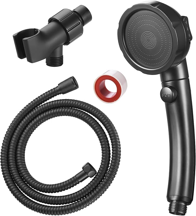 SINGSUO High Pressure Handheld Shower Head with On Off Switch (Black) | Detachable Shower Head, 3 Spray Modes Shower Massager Handheld with Hose and Adjustable Angle Bracket