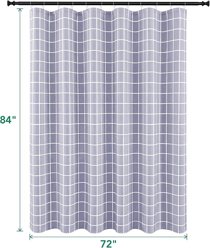 Fabric Farmhouse Shower Curtain-Cloth Extra Long Shower Curtains Bathroom | 72"Wx84"L Lavender Faux Linen Grid Minimalist Simple Rustic Neutral Shower Curtain-Geometric Plaid Washable Hotel Quality