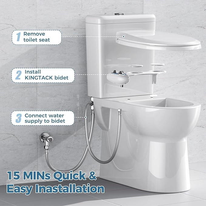 Hurran Ultra-Slim Bidet Attachment for Toilet, Retractable Dual Nozzles for Hygienic Posterior & Feminine Wash, Non-Electric with Adjustable Cold Water Pressure, Stainless Steel Inlet (Blue/White)