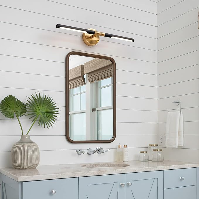 Modern Bathroom Light Fixtures Over Mirror 24 Inch, 18W 360° Rotatable Dimmable 4000K Led Vanity Light Bar, Black and Gold Bathroom Vanity Lights Above Mirror, Led Bathroom Lighting