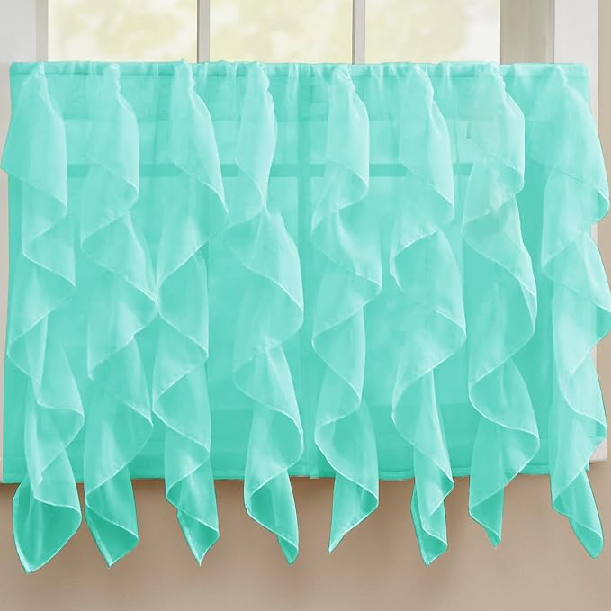 Sweet Home Collection Kitchen Window Tier, Swag, or Valance Curtain Treatment in Stylish and Unique Patterns and Designs for All Home Décor, 36", Sheer Sea