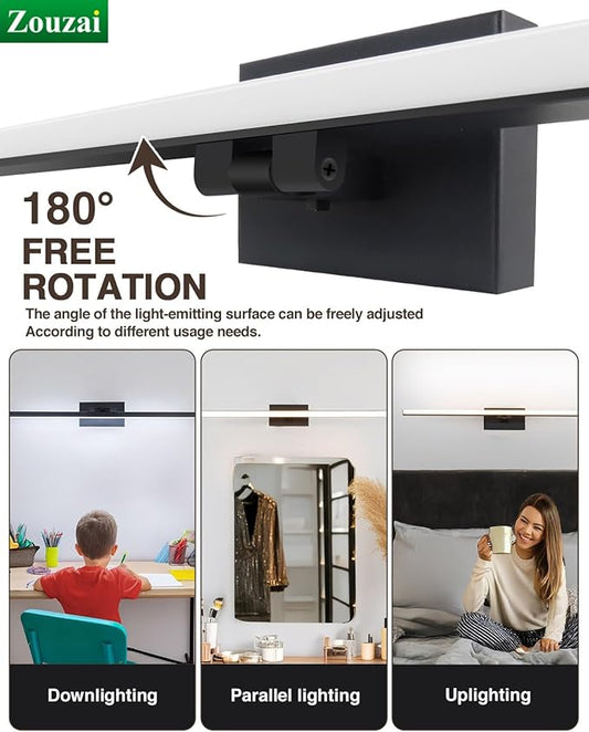 zouzai 32 inch Bathroom Lighting Fixtures Over Mirror, Black Vanity Lights | 24W, LED Light Bar, IP44 Waterproof, 180°Angle Adjustable, 5CCT 2700K/3000K/4000K/5000K/6000K, Dimmable, ETL Certified