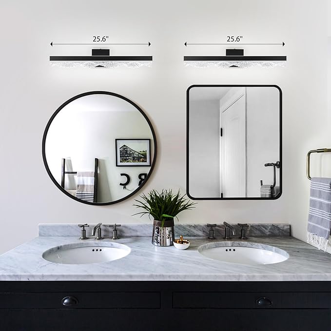 Black Bathroom Vanity Light Fixtures Over Mirror 25.6inch, Dimmable 3CCT 12W LED Bathroom Light Fixture, Modern Vanity Wall Lighting for Bedroom, Dressing Room, Cloak Room