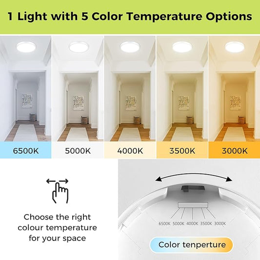 8Pack LED Flush Mount Ceiling Light Fixture, 7Inch 15W, Dimmable&3000K/3500K/4000K/5000K/6500K Adjustable Low Profile Ceiling Lights, 1500LM Round Lamp for Bathroom, Closet, Kitchen, Hallway, White