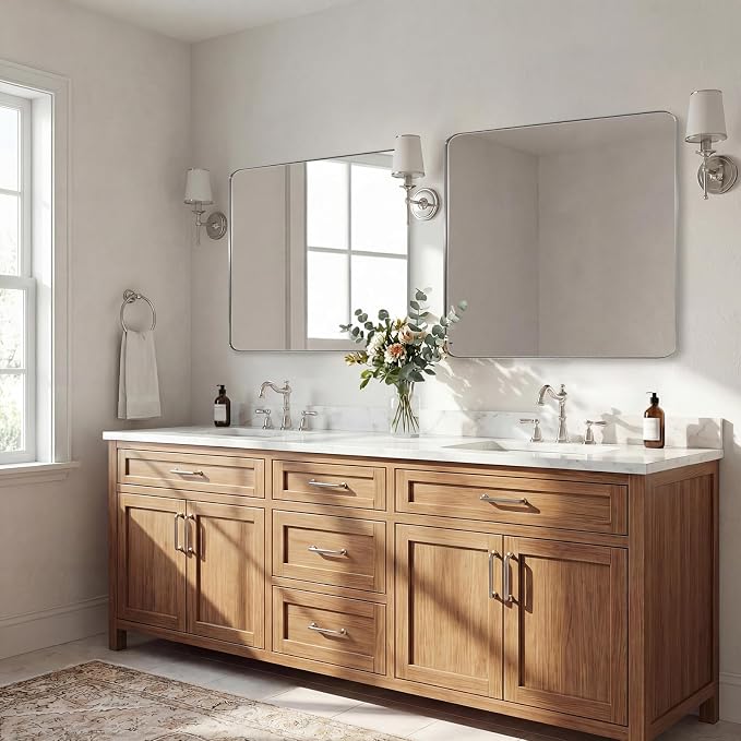 Brushed Nickel Mirrors for Bathroom Sink,36x36 Inch Bathroom Vanity Mirror with Rectangular Metal Frame-Modern Clean Design with Superior Stainless Steel Frame