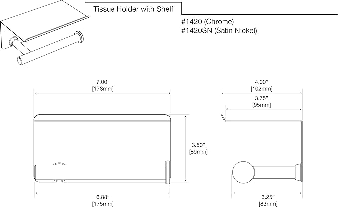 Gatco 1420 Latitude II Toilet Paper Holder with Shelf, Wall Mounted Bathroom Tissue Holder, Chrome