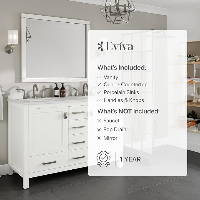 Aberdeen 48 in. White Double Sink Bath Vanity with Carrara Quartz Top and Undermount Porcelain Sinks