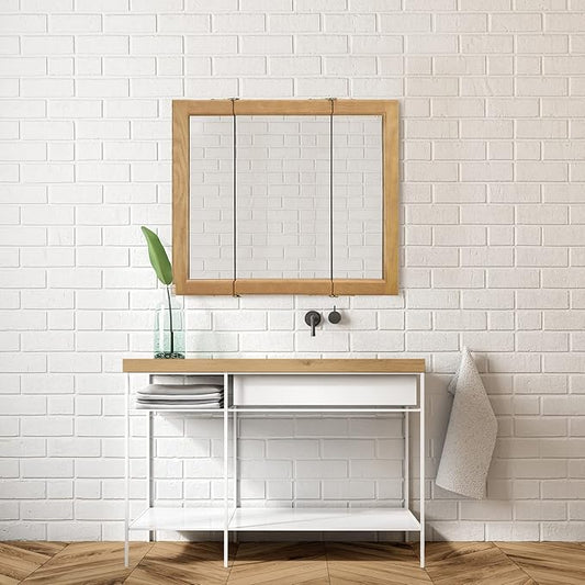 Design House Richland Medicine Cabinet, Fully Assembled, Wall Mounted, 3 Mirrored Doors, Wood Frame, Oak Finish, 36 in x 4.75 in x 30 in, 530576-NOK