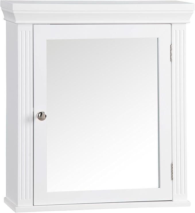 Teamson Home Stratford Wooden Bathroom Furniture, Mirrored Wall Medicine Cabinet, White