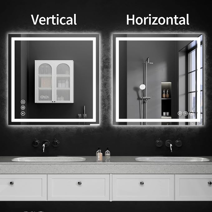 30"x30" LED Bathroom Mirror with Lights, Dimmable,Anti-Fog,Bathroom Vanity Mirror for Wall, Backlit + Front Lit, Memory Function, Shatter-Proof,Tempered Glass