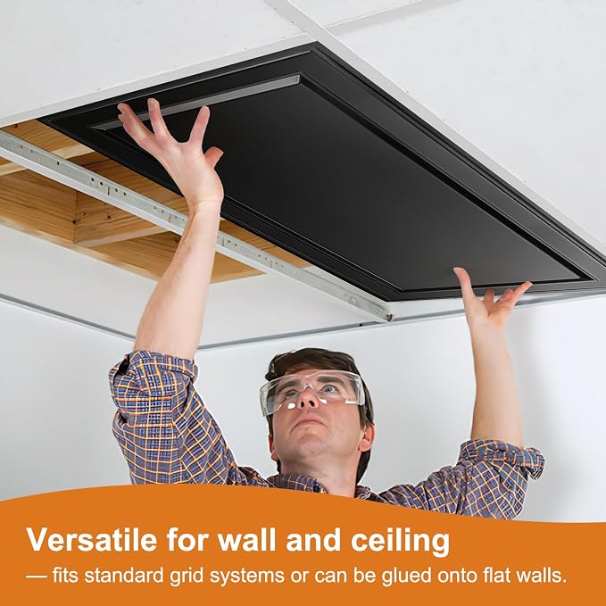 WOWSTAR 12-Pack 2x4ft Drop Ceiling Tiles, Waterproof Glue up Ceiling Panels, Modern Style 3D Wall Panels, Black | PVC ceiling panels, 2x4 ft, waterproof, glue-up install, basement kitchen bathroom, 12-pack