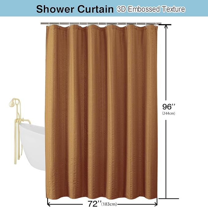 Aiyufeng Gold Shower Curtain for Bathroom, Embossed Textured Fabric Shower Curtain for Bathroom - Soft Cloth & Hotel Spa, Machine Washable, 72X96,Gold