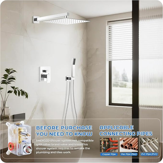 Shower Faucet Set 10 Inch Rain Shower with Handheld Polished Chrome | Pressure Balance Valve, 2-Function Shower System, Wall Mounted, 10-Inch Rain Head, Handheld Spray, Anti-Scald Design