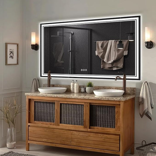 60x40 Inch LED Bathroom Mirror with Frontlit & BacklitοΌIndependent ControlοΌ, Lighted Mirror for Bathroom Wall with 3-Color Dimmable & Anti-Fog, Vanity Mirror with Lights
