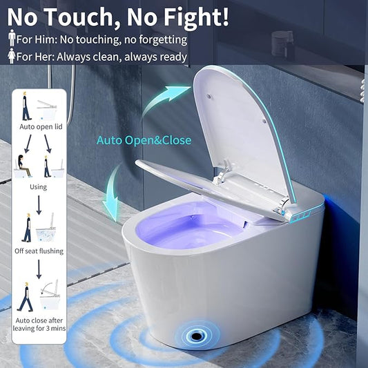 Smart Toilet with Bidet Built in, UV Self-Clean Nozzle, Auto Open Close | 1000g MaP, Dual User Memory Mode, Heated Seat, Instant Warm Water, Dry, Night Light, ADA Elongated Tankless Toilet, 1.28 GPF