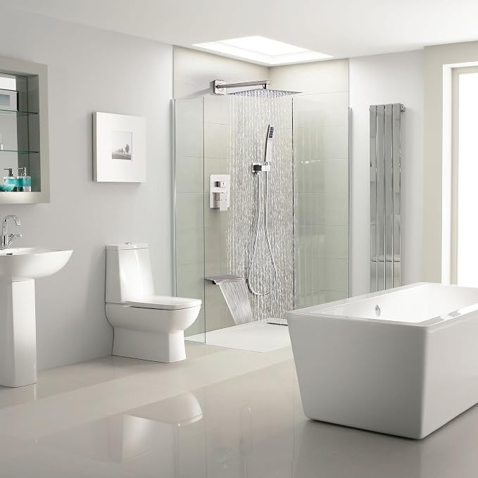 Shower Faucet Set with Tub Spout, Brushed Nickel Rainfall Shower System Complete Wall Mounted for Bathroom with 10 Inch Square Shower Head and Handheld Shower Head Rain Mixer Combo Set