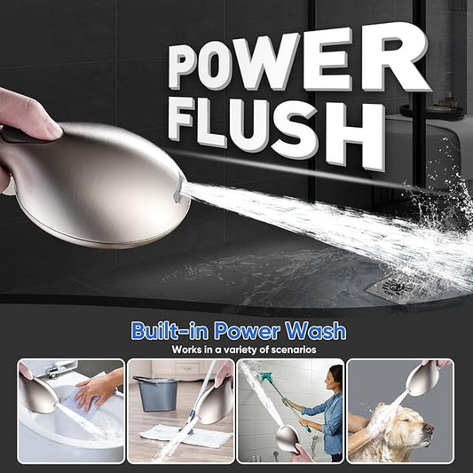 Cobbe 9 Spray Modes Handheld Shower Head, Water-Saving, Brushed Nickel | Power Rinse, 1-Click Pause & Flow Control, 6ft Stainless Steel Hose, Adjustable Brass Bracket