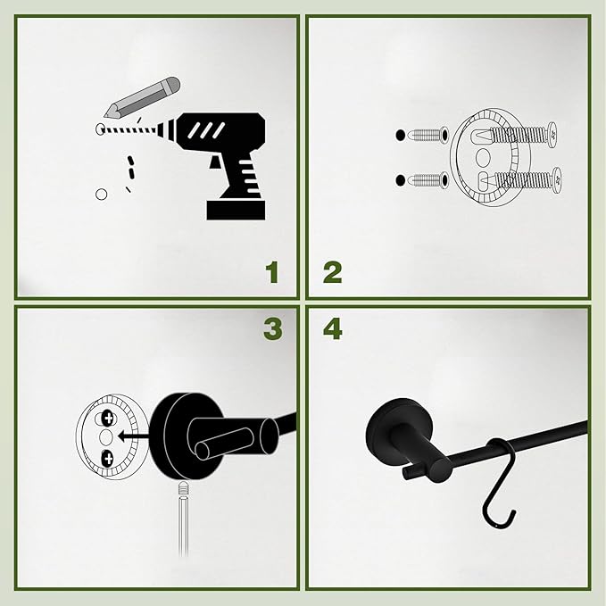 22 Inch Bathroom Towel Rack with 5 Hooks for Hanging Items Wall Mounted Hangers for Kitchen Bathroom and Bedroom Wall (Black) YIGUANXIN