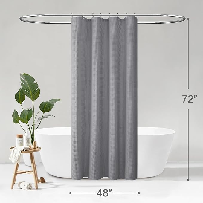 Extra Long Waffle Shower Curtain Moonlight Blue Cotton Texture Fabric Heavyweight Shower Curtains for Bathroom,72Wx84L