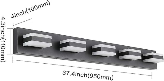 SOLFART Black Bathroom Vanity Lights Over Mirror Dimmable LED Modern Black Bathroom Lighting Bath Wall Lighting S8568 (5 Lights) ETL Listed