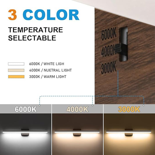 SineRise LED Modern Bathroom Vanity Light Fixtures (32-Inch, 3000K/4000K/6000K, Dimmable), Brown Wood Painted Modern Acrylic Bathroom Wall Lighting Fixtures Over Mirror