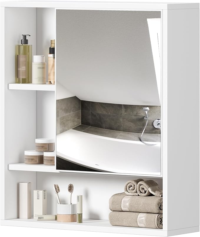 ChooChoo Bathroom Wall Mirror Cabinet, Medicine Cabinet with Storage Shelf | Over The Toilet Storage Cabinet, Adjustable Shelf, 6.3 x 21.6 x 24 Inches, White