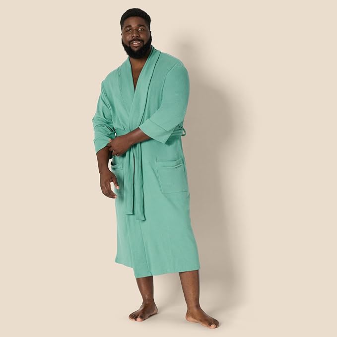 Amazon Essentials Men's Lightweight Cotton Waffle Bath Robe, Mid-Length Loungewear (Available in Big & Tall)