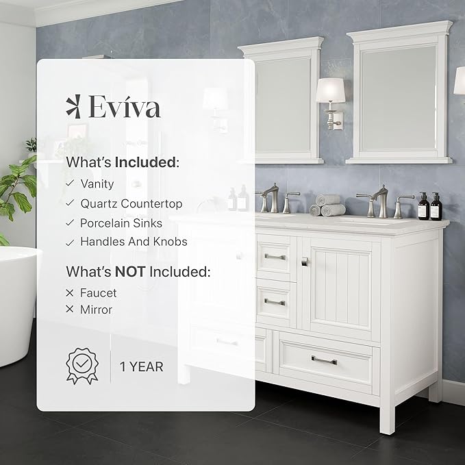 Eviva Britney 48 in. White Double Sink Bath Vanity with Carrara Quartz Top and Undermount Porcelain Sinks