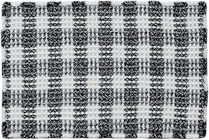 TYUU Waffle Bath Mat, Small Boho Bathroom Rugs Non Slip 24x16 Black & White | Super Absorbent Quick Dry Bath Rug, Non-Slip Backing, Soft Waffle Washable Farmhouse Bathroom Mats, Tub, Shower & Home Decor